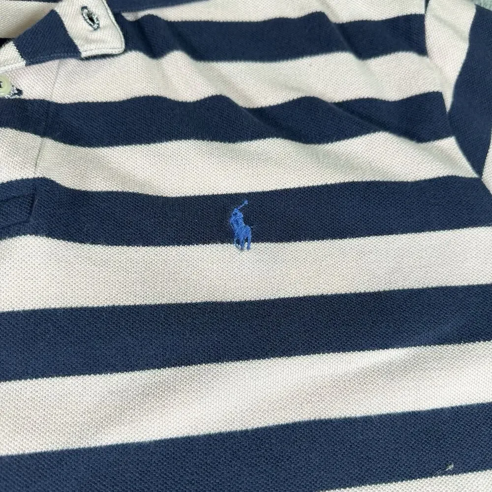 Polo Ralph Lauren Polo Shirt Mens Large Pink/Blue Striped Embroidered‎ Golf